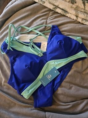 CupShe Women's Blue & Mint Green Bikini Set - Medium